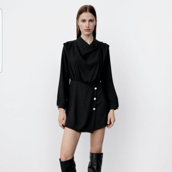 NWT Zara Black Long Sleeve Gold Button Romper Size XS - Picture 6 of 6